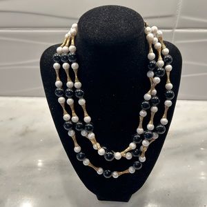 Vintage faux gold, pearl and black tuxedo style necklace